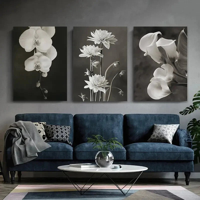 3pcs Black And White Wall Art Print Flower Metal Print Ready to Hang Art