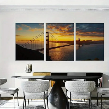3pcs Stunning Golden Gate Bridge Sunset Metal Print Ready to Hang Art