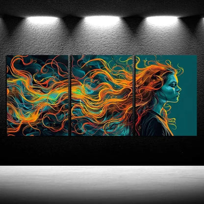 3pcs Rotating Shadows and Flickering Flames Metal Print Ready to Hang Art