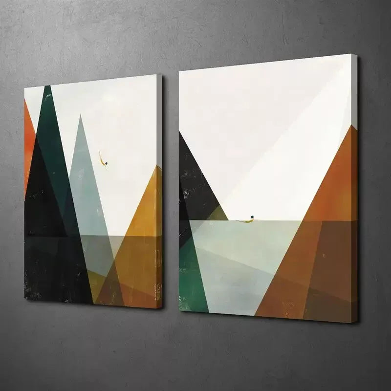 2pcs Minimalist Geometric, Nordic Style Abstract Canvas Framed 50x75cm - High Quality Print 100% Australian Made Wall Canvas Ready to Hang