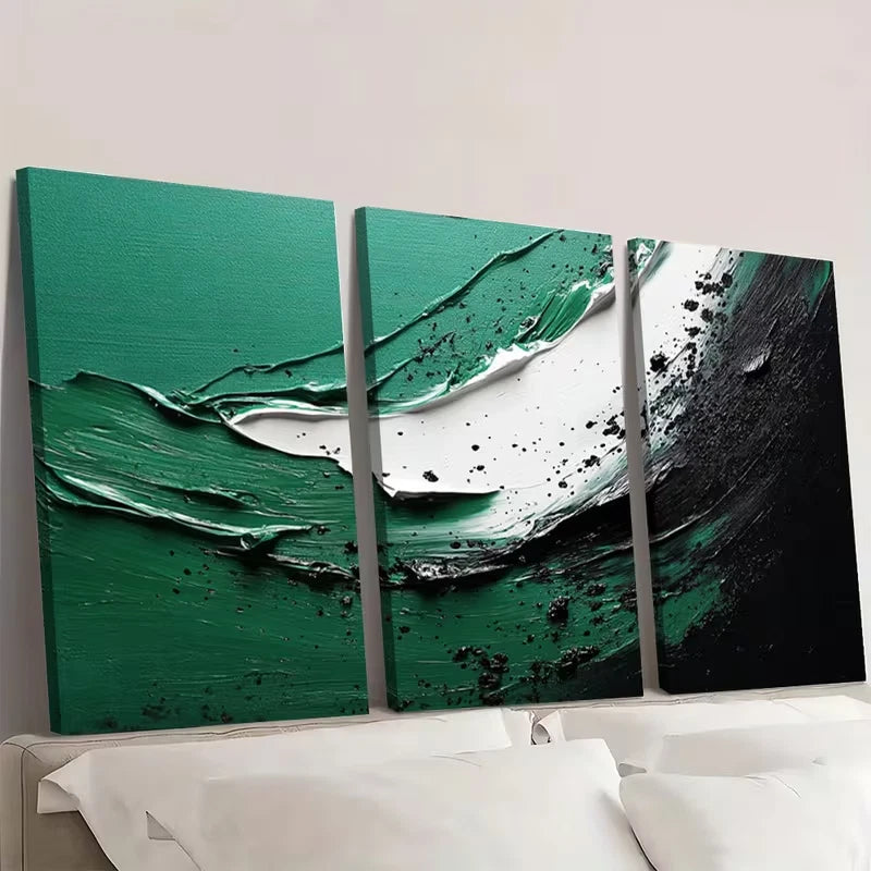 3pcs Green & White Abstract Painting  Wall Art Set Canvas Framed 60x90cm - High Quality Print 100% Australian Made Wall Canvas Ready to Hang