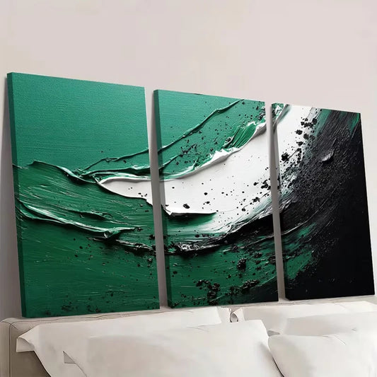 3pcs Green & White Abstract Painting  Wall Art Set Canvas Framed 60x90cm - High Quality Print 100% Australian Made Wall Canvas Ready to Hang
