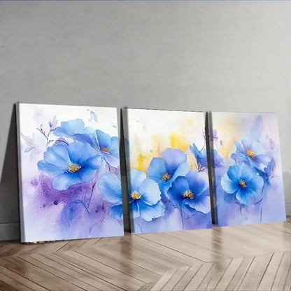 3pcs Blue Flower Colorful Floral Light Perfect Wall Art Set Canvas Unframed - High Quality Print 100% Australian Made Wall Canvas