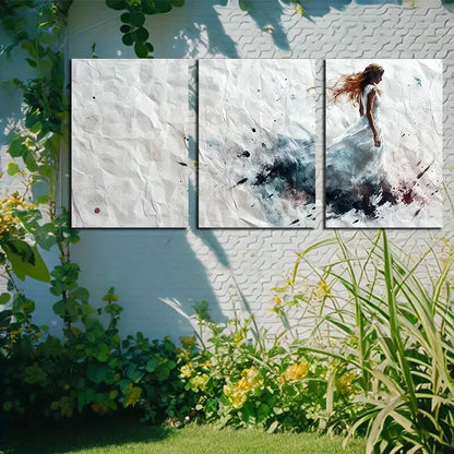 3pcs Woman in White with Long Hair Metal Print Ready to Hang Art