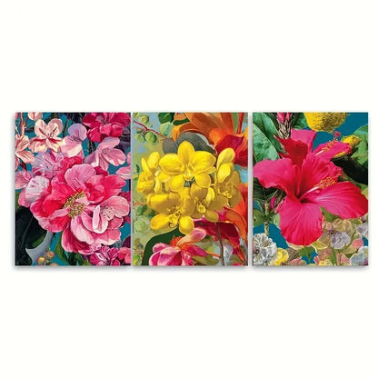 3pcs Venezuela Botanical Floral Illustration Wall Art Set Canvas Framed 40x60cm - High Quality Print 100% Australian Made Wall Canvas Ready to Hang