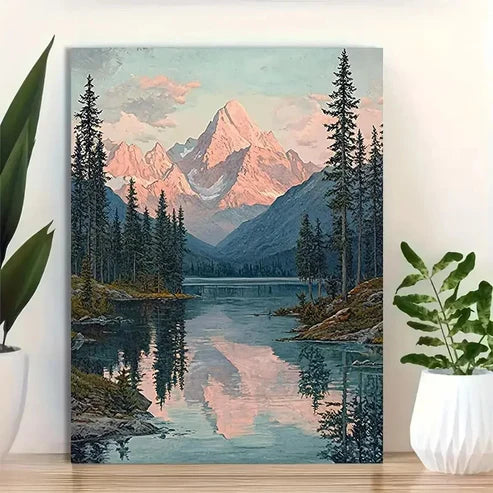 Beautiful Vintage Tranquil Lake Landscape Painting 60x90cm Metal Print Ready to Hang