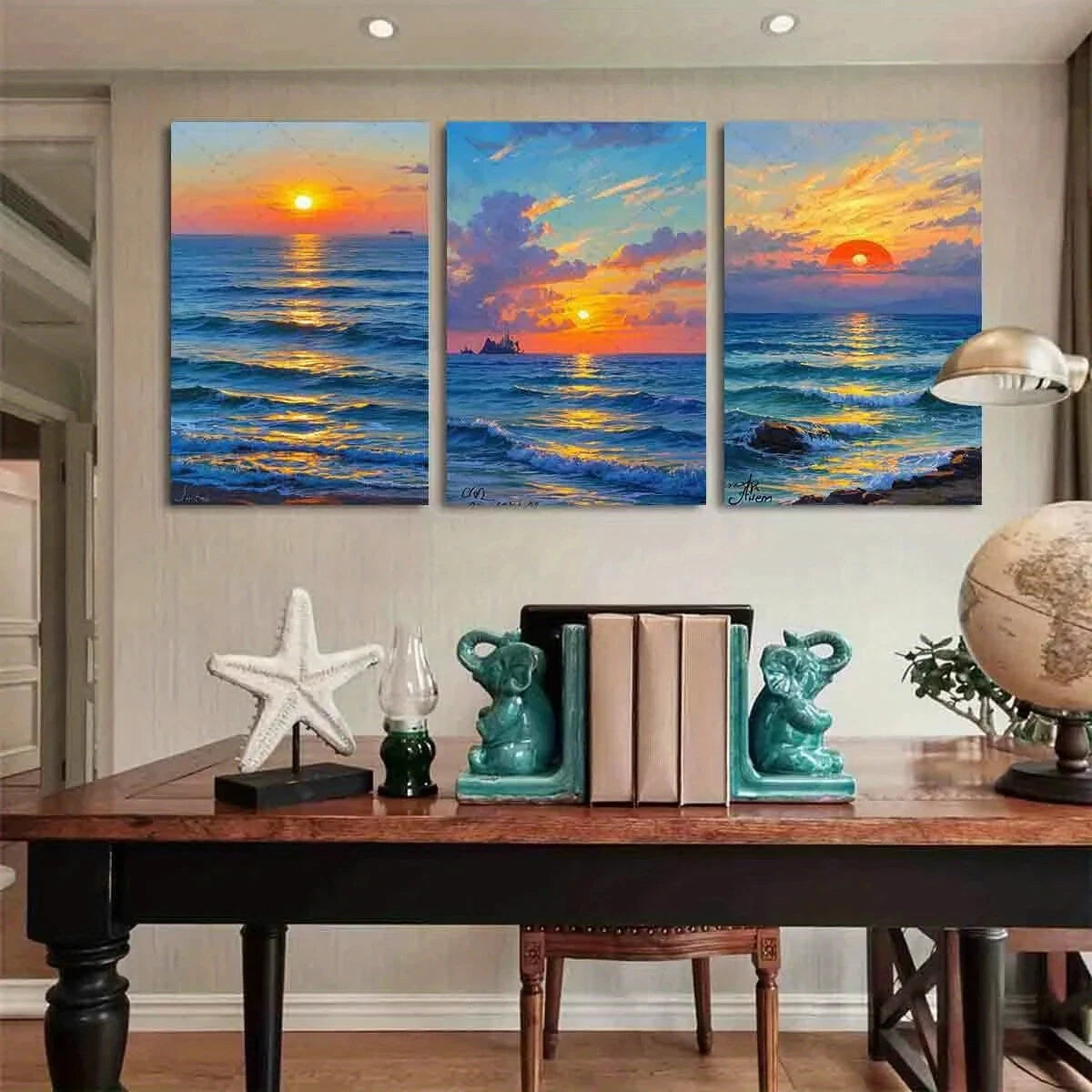 3pcs Sunset Waves Cubism Vibrant Coastal Metal Print Ready to Hang Art