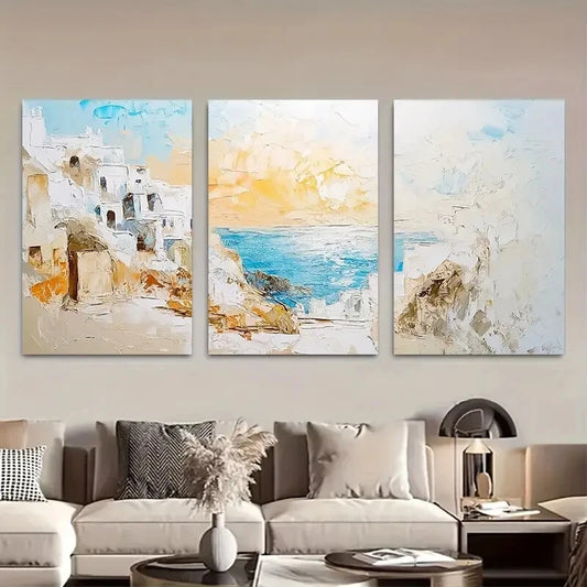 3pcs Santorini Greece Greek Island Sunset Triptych Metal Print Ready to Hang Art