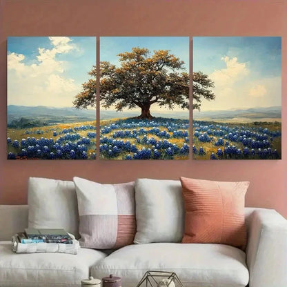 3pcs Texas Bluebonnet Flowers Landscape Metal Print Ready to Hang Art
