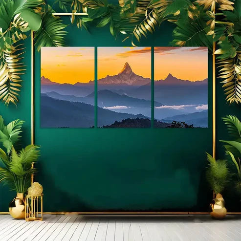 3pcs Annapurna Range Himalayas Silhouette Canvas Framed 60x90cm - High Quality Print 100% Australian Made Wall Canvas Ready to Hang