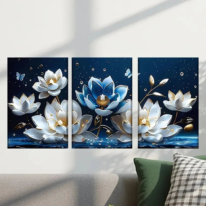3pcs White Flowers Floating in The Water Wall Art Set Canvas Framed 60x90cm - High Quality Print 100% Australian Made Wall Canvas Ready to Hang