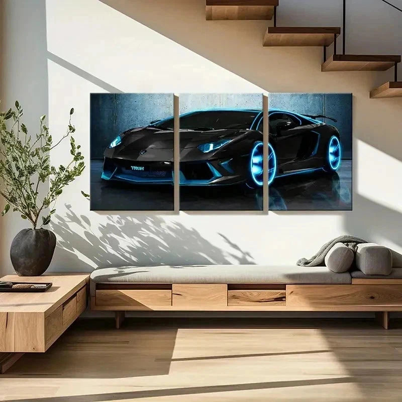 3pcs Black Lamborghini Supercar Sports Car Wall Art Set Canvas Framed 40x60cm - High Quality Print 100% Australian Made Wall Canvas Ready to Hang
