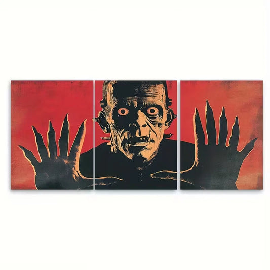 3pcs Frankenstein, Retro Kitsch Photo Art Metal Print Ready to Hang Art
