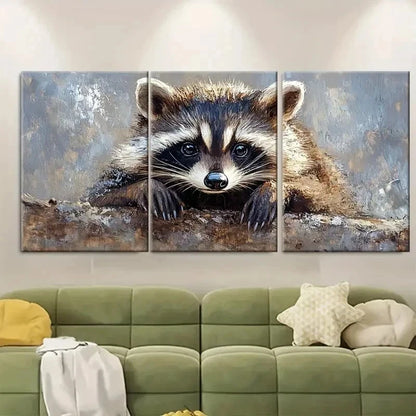 3pcs Raccoon Painting Animal SI  Wall Art Set Canvas Framed 50x70cm - High Quality Print 100% Australian Made Wall Canvas Ready to Hang