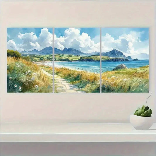 3pcs Featuring Mountains Beaches & Lush Greenery Metal Print Ready to Hang Art