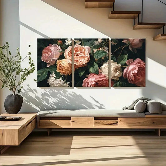 3pcs Elegant Rose Bouquet Floral Art Metal Print Ready to Hang Art