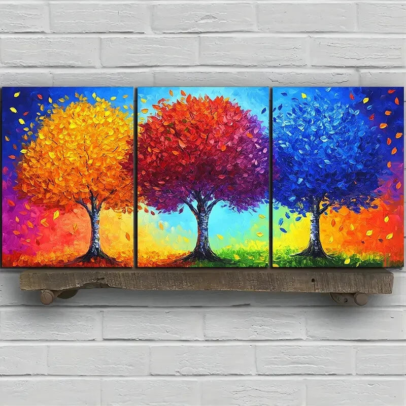 3pcs Modern Abstract Colorful Trees Design Metal Print Ready to Hang Art
