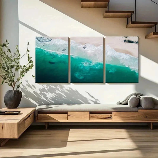 3pcs Turquoise Waves & Sandy Beach Wall Art Set Canvas Framed 40x60cm - High Quality Print 100% Australian Made Wall Canvas Ready to Hang