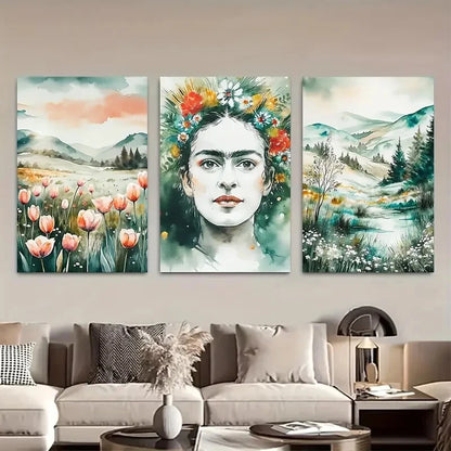 3pcs Vibrant Nature Scenery with Florals Design Metal Print Ready to Hang Art