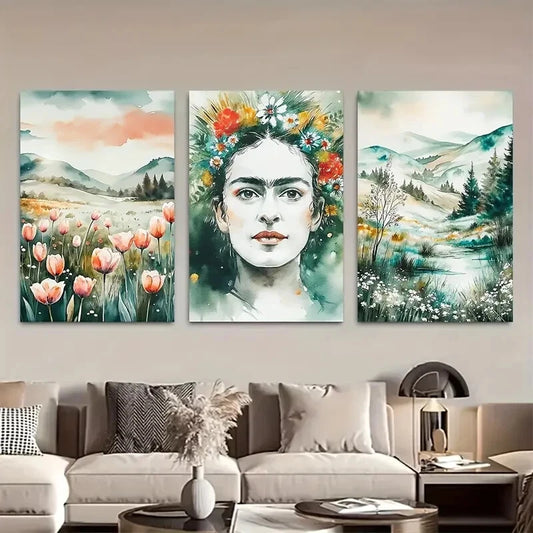 3pcs Vibrant Nature Scenery with Florals Design Metal Print Ready to Hang Art