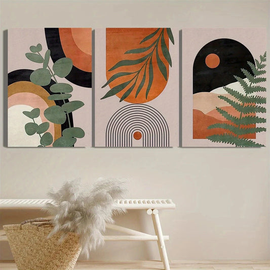 3pcs Boho Style Abstract Nature Jungle Palm Leaves Metal Print Ready to Hang Art