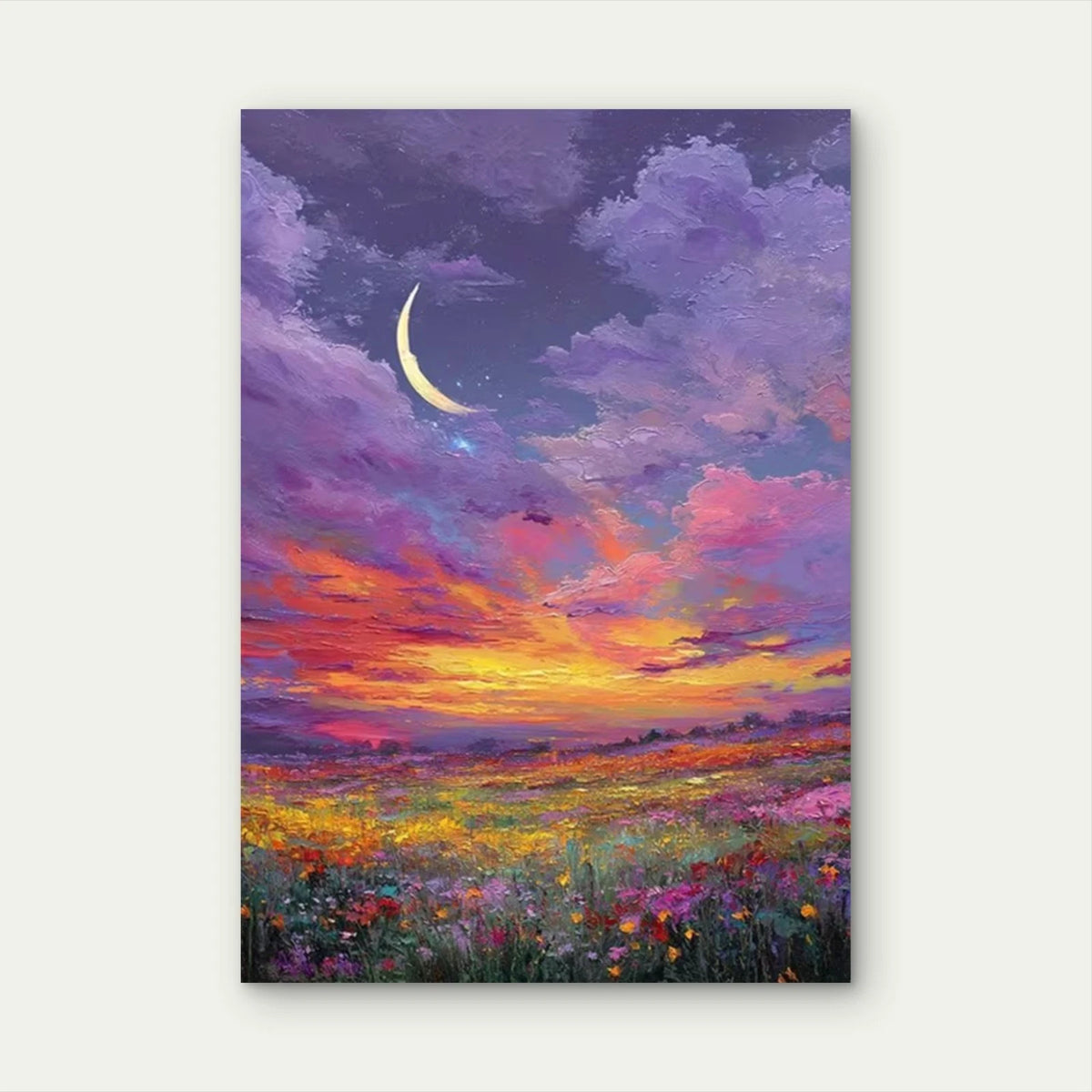 Vibrant Crescent Moon Landscape Metal Print Ready to Hang