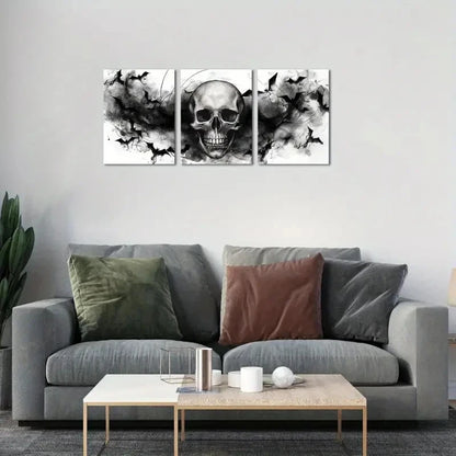 3pcs Gothic Skull Spooky Halloween Decor Wall Art Set Canvas Framed 40x60cm - High Quality Print 100% Australian Made Wall Canvas Ready to Hang