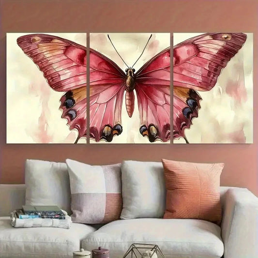 3pcs Vintage Pink Butterfly Insect Design Metal Print Ready to Hang Art