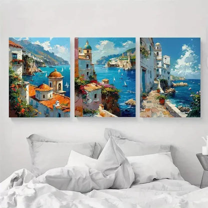 3pcs Italy Coastal Travel Canvas Framed 60X90cm - High Quality Print 100% Australian Made Wall Canvas Ready to Hang