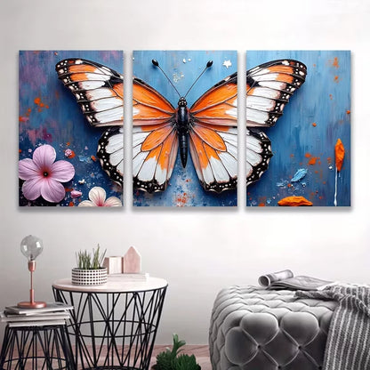3pcs Featuring Butterflies And Flowers Metal Print Ready to Hang Art