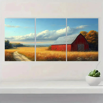 3pcs Vintage Barn Country Field Landscape Metal Print Ready to Hang Art