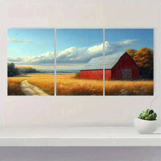 3pcs Vintage Barn Country Field Landscape Metal Print Ready to Hang Art