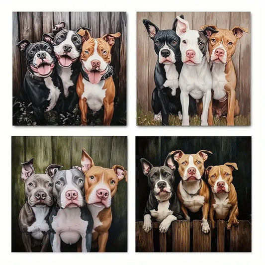 4pcs Three Dogs Picture artwork Wall Art Canvas Framed