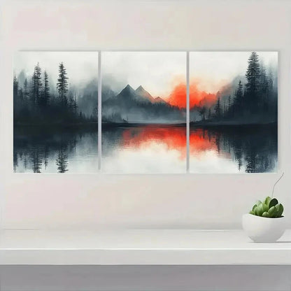 3pcs Watercolor Mountain & Forest Scenery Metal Print Ready to Hang Art
