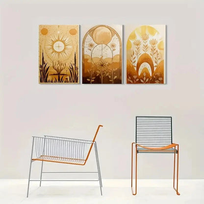 3pcs Golden Sunset Triptych Floral Wall Art Set Canvas Framed 40x60cm - High Quality Print 100% Australian Made Wall Canvas Ready to Hang