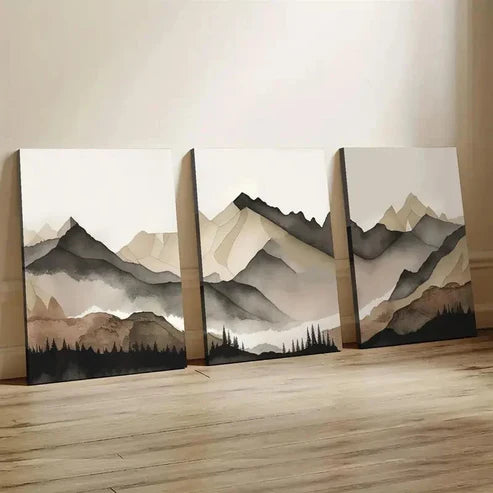 3pcs Beige and Gray Mountain Wall Art Set Canvas Unframed - High Quality Print 100% Australian Made Wall Canvas