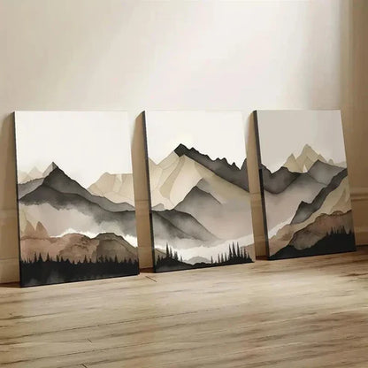 3pcs Beige and Gray Mountain Wall Art Set Canvas Unframed - High Quality Print 100% Australian Made Wall Canvas