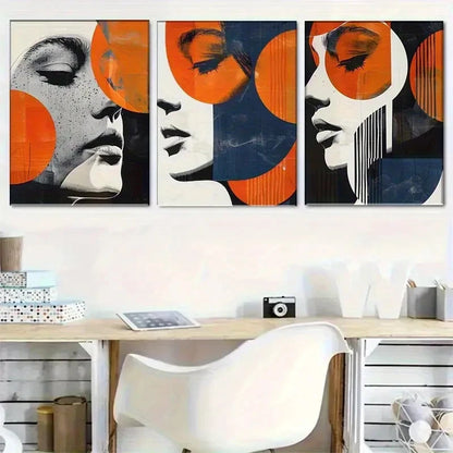 3pcs Female Figure with Geometric Elements Metal Print Ready to Hang Art