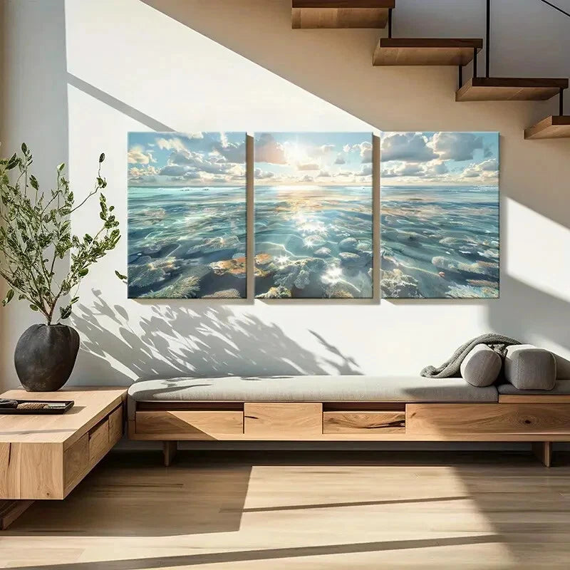 3pcs Natural Landscape Art Sea Sunrise Waves Metal Print Ready to Hang Art