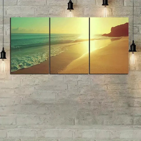 3pcs Beautiful Beach Sunset in Spain Canvas Framed 60x90cm - High Quality Print 100% Australian Made Wall Canvas Ready to Hang
