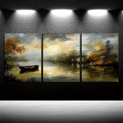 3pcs River Under The Intoxication of Night Lights Metal Print Ready to Hang Art