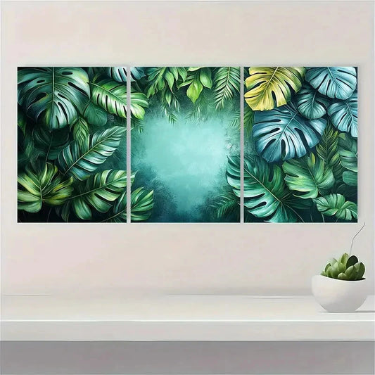 3pcs White Tropical Jungle Palm Leaf Nature Metal Print Ready to Hang Art