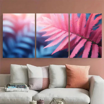 3pcs Tropical Fern Leaf in Pink Blue Tones  Wall Art Set Canvas Unframed - High Quality Print 100% Australian Made Wall Canvas