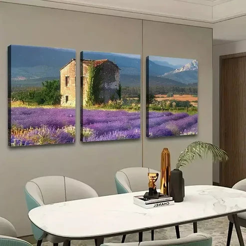 3pcs Lavender Flower Filed Mountain Canvas Framed 60x90cm - High Quality Print 100% Australian Made Wall Canvas Ready to Hang
