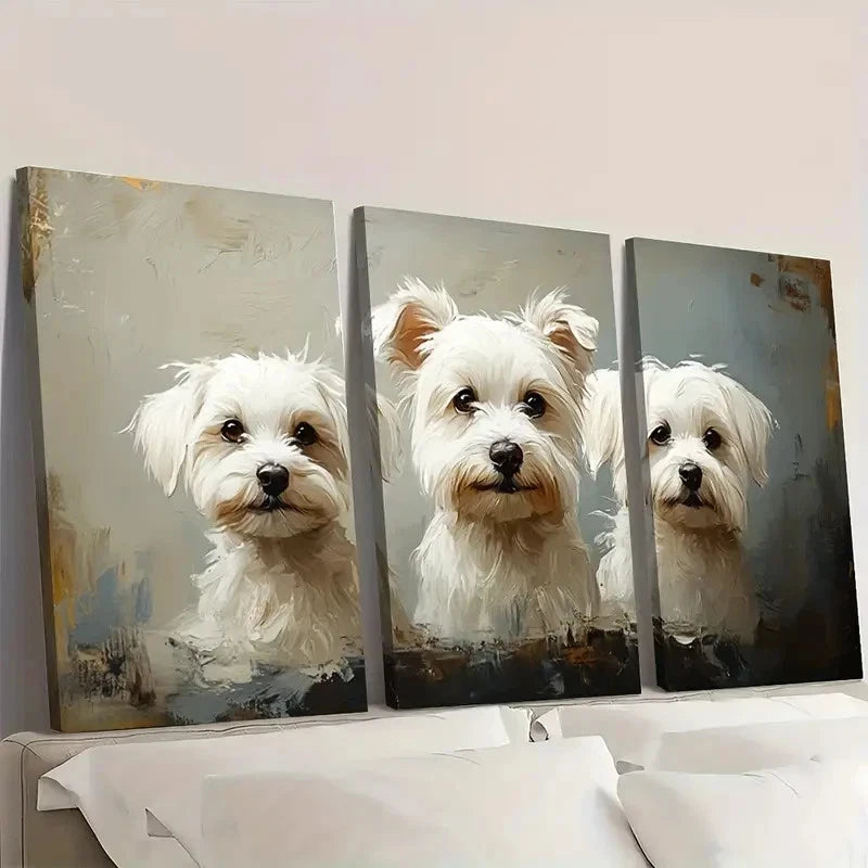 3pcs Adorable White Dog ART Wall Art Set Canvas Framed 50x70cm - High Quality Print 100% Australian Made Wall Canvas Ready to Hang