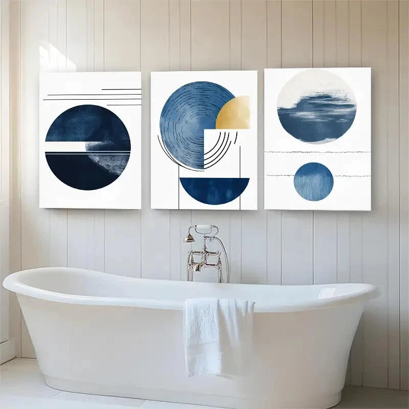 3pcs Modern Geometric Abstract Blue Perfect Wall Art Set Canvas Framed 40x60cm - High Quality Print 100% Australian Made Wall Canvas Ready to Hang