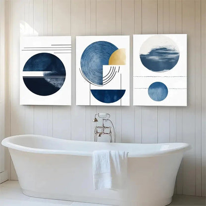 3pcs Modern Geometric Abstract Blue Perfect Wall Art Set Canvas Framed 40x60cm - High Quality Print 100% Australian Made Wall Canvas Ready to Hang