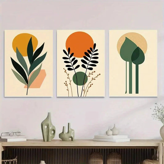 3pcs Modern Abstract Botanical Minimalist Leaf Metal Print Ready to Hang Art
