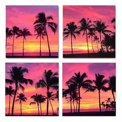 4pcsSummer Sunset with Palm TreesWall Art Canvas Framed