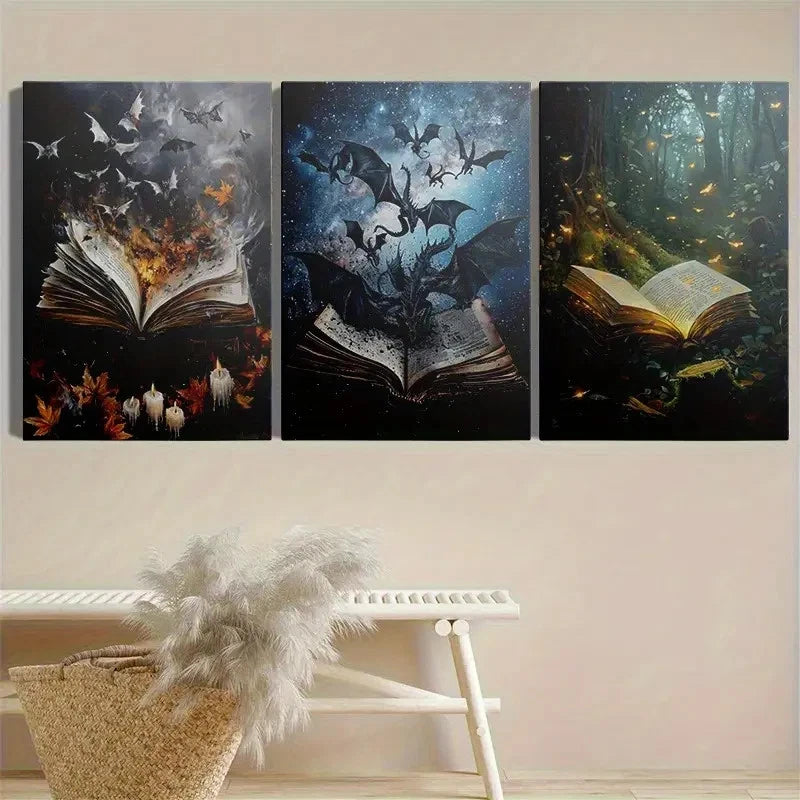3pcs Mythical Books Oil Painting Metal Print Ready to Hang Art